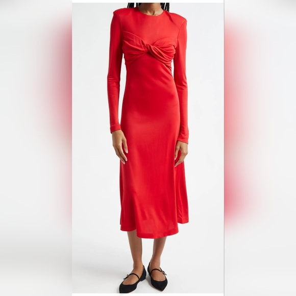 Elegant Red Long Sleeve Dress By Farmrio - Picture 5 of 6